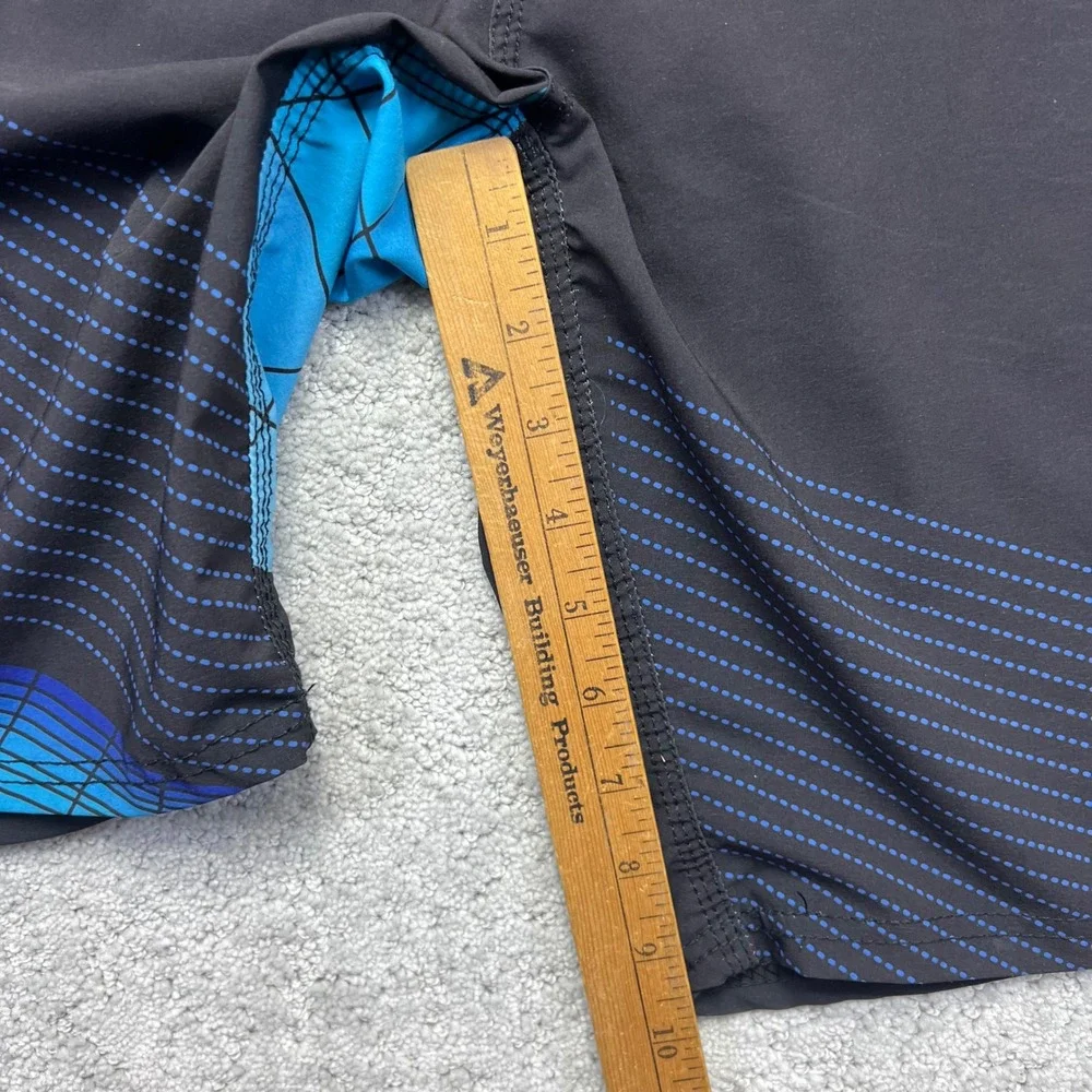 Y2k Gotcha Mens Board Shorts Sz 38 Black Blue Geometric 4-Way Stretch Swim Surf